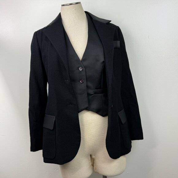 Vintage Albert Capraro 2-Piece Vest & Blazer Set Black Wool? Size 8 - Picture 1 of 14